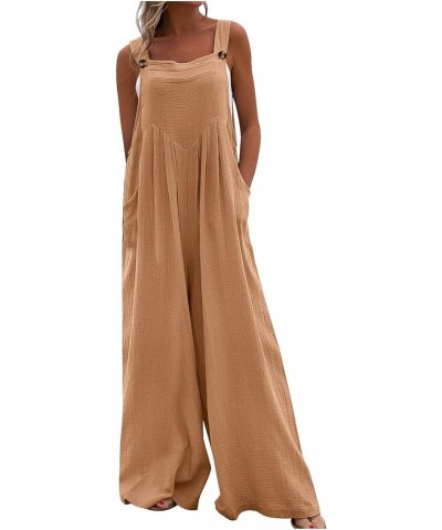 Summer Fashion Plus Size Womens Bib Overalls Baggy Pants Loose Fit Rompers Linen Floral Printed Casual Jumpsuits 39-camel $9....