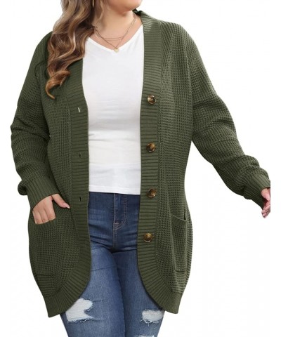 Women's Button Down Cardigans Plus Size Long Sleeve Open Front Knit Sweater Outerwear Army Green $22.54 Sweaters