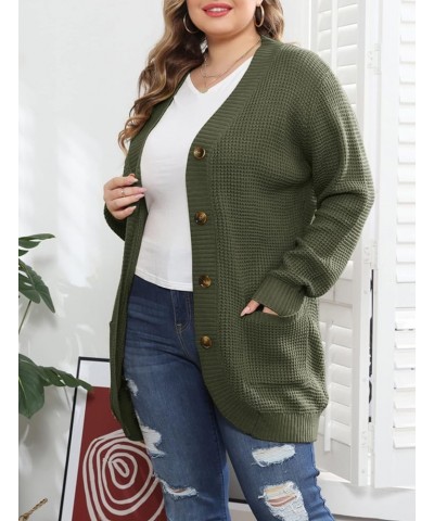 Women's Button Down Cardigans Plus Size Long Sleeve Open Front Knit Sweater Outerwear Army Green $22.54 Sweaters