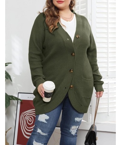 Women's Button Down Cardigans Plus Size Long Sleeve Open Front Knit Sweater Outerwear Army Green $22.54 Sweaters