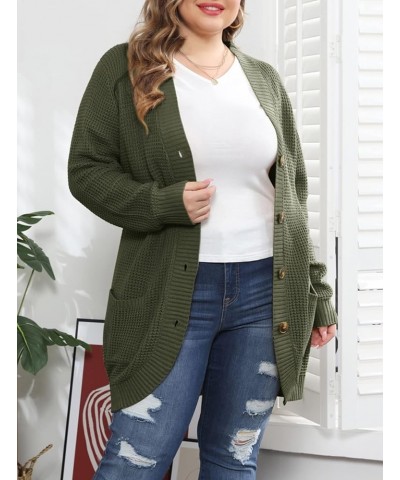 Women's Button Down Cardigans Plus Size Long Sleeve Open Front Knit Sweater Outerwear Army Green $22.54 Sweaters