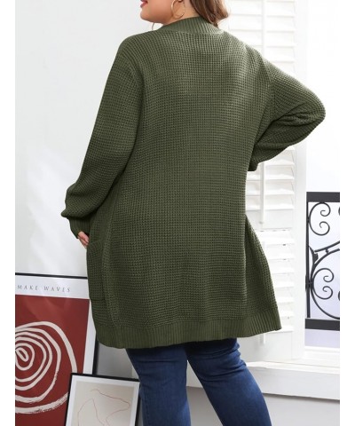 Women's Button Down Cardigans Plus Size Long Sleeve Open Front Knit Sweater Outerwear Army Green $22.54 Sweaters