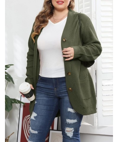 Women's Button Down Cardigans Plus Size Long Sleeve Open Front Knit Sweater Outerwear Army Green $22.54 Sweaters