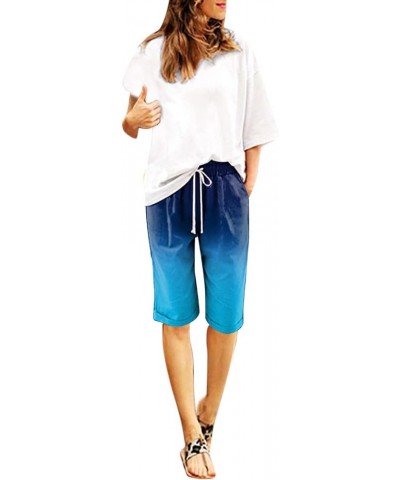 Bermuda Shorts for Women Knee Length Long Cotton Sweat Knit Shorts Pull On Walking Lounge Shorts with Pocket Z3-blue $11.96 A...