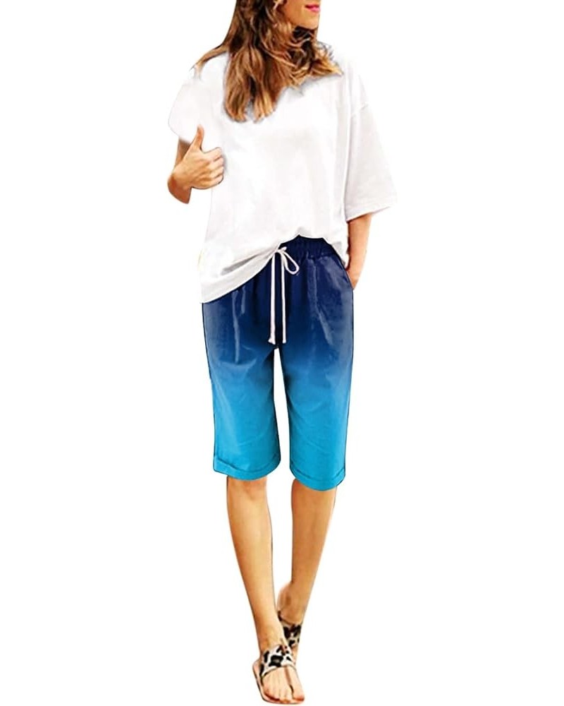 Bermuda Shorts for Women Knee Length Long Cotton Sweat Knit Shorts Pull On Walking Lounge Shorts with Pocket Z3-blue $11.96 A...