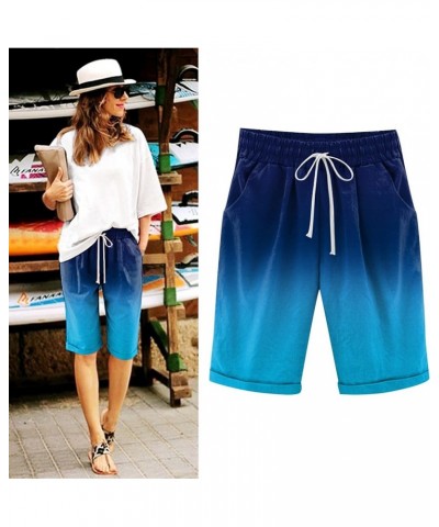 Bermuda Shorts for Women Knee Length Long Cotton Sweat Knit Shorts Pull On Walking Lounge Shorts with Pocket Z3-blue $11.96 A...