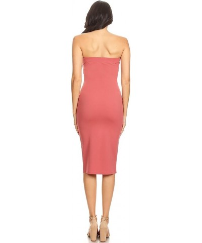 Women's Elastic Tube Top Strapless Basic Casual Solid Slim Bodycon Midi Dress Hdr01644 Dusty Rose $11.70 Dresses