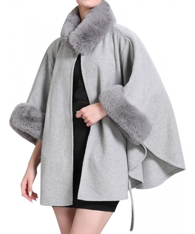 Womens Winter Poncho Cape with Faux Fur Trim & Fleece Lined Warm Plush Sherpa Fleece Cape Shawl Wearable Blanket Coat 1a-grey...