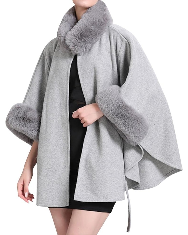 Womens Winter Poncho Cape with Faux Fur Trim & Fleece Lined Warm Plush Sherpa Fleece Cape Shawl Wearable Blanket Coat 1a-grey...