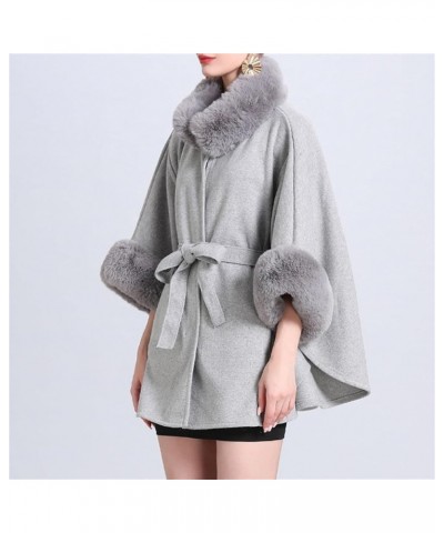 Womens Winter Poncho Cape with Faux Fur Trim & Fleece Lined Warm Plush Sherpa Fleece Cape Shawl Wearable Blanket Coat 1a-grey...