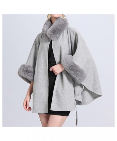 Womens Winter Poncho Cape with Faux Fur Trim & Fleece Lined Warm Plush Sherpa Fleece Cape Shawl Wearable Blanket Coat 1a-grey...