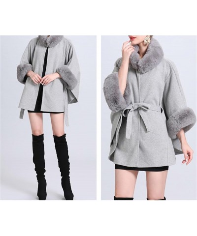 Womens Winter Poncho Cape with Faux Fur Trim & Fleece Lined Warm Plush Sherpa Fleece Cape Shawl Wearable Blanket Coat 1a-grey...