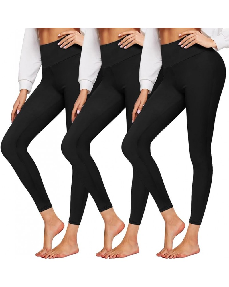 3 Pack High Waisted Leggings for Women No See-Through Soft Athletic Tummy Control Pants for Running Yoga Workout 02-3 Pack Bl...