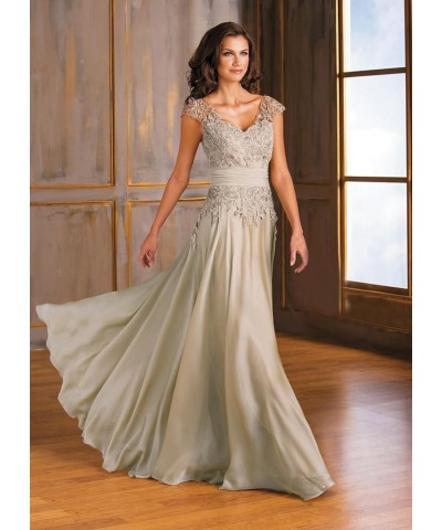 Women's V-Neck A-Line Lace Chiffon Mother of The Bride Dress Long Evening Gown YG097 Champagne $36.66 Dresses