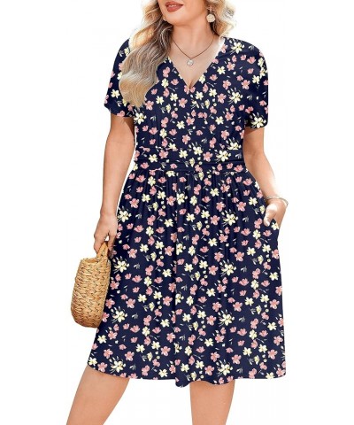 Womens Plus Size Floral Summer Dress Casual Wrap V Neck Short Sleeve Beach Bohemian Mini Dress with Pockets Floral02 $8.82 Dr...