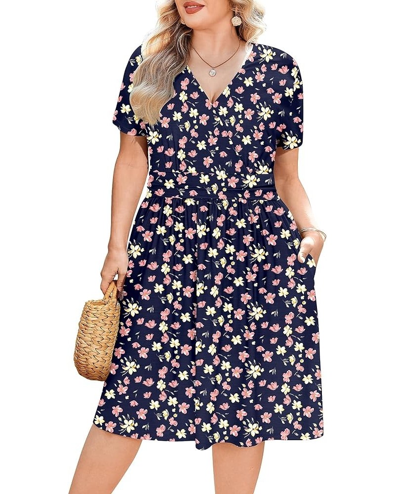 Womens Plus Size Floral Summer Dress Casual Wrap V Neck Short Sleeve Beach Bohemian Mini Dress with Pockets Floral02 $8.82 Dr...