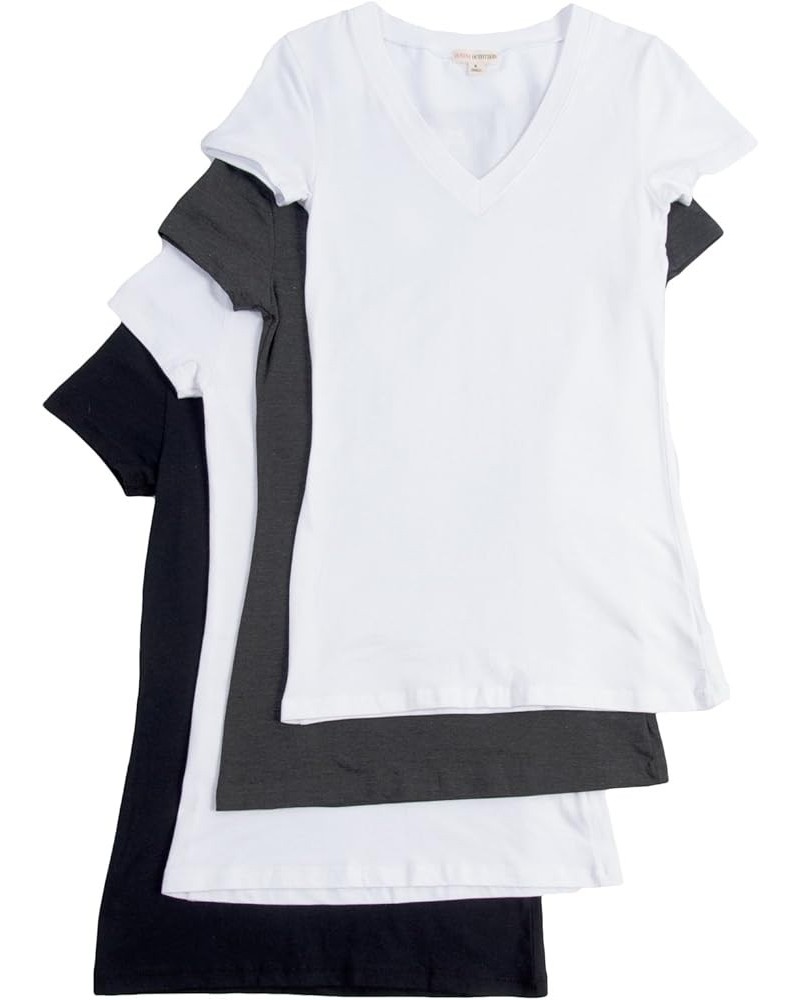 4 Pack Zenana Women's Basic V-Neck T-Shirts Black, Charcoal, White, White $12.42 T-Shirts