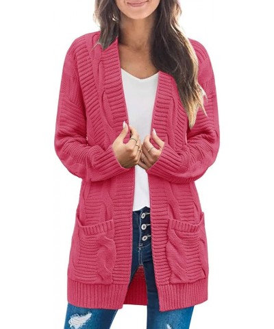 Women's 2024 Long Sleeve Cable Knit Cardigan Sweaters Open Front Fall Outwear Coat Magenta $25.29 Sweaters