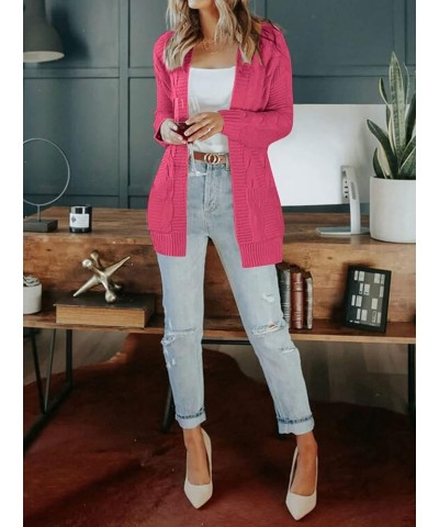 Women's 2024 Long Sleeve Cable Knit Cardigan Sweaters Open Front Fall Outwear Coat Magenta $25.29 Sweaters