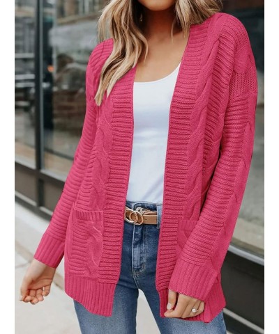 Women's 2024 Long Sleeve Cable Knit Cardigan Sweaters Open Front Fall Outwear Coat Magenta $25.29 Sweaters