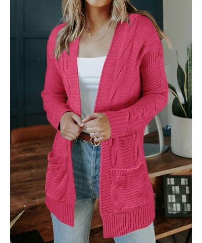 Women's 2024 Long Sleeve Cable Knit Cardigan Sweaters Open Front Fall Outwear Coat Magenta $25.29 Sweaters