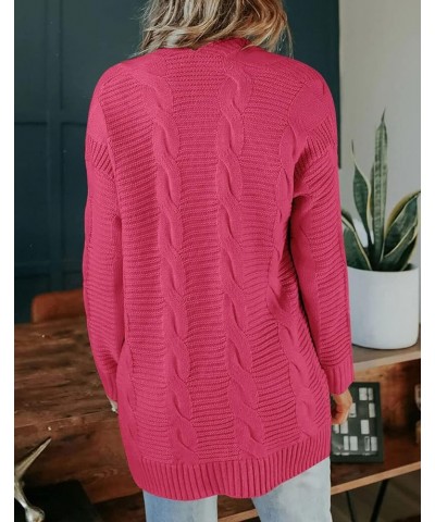 Women's 2024 Long Sleeve Cable Knit Cardigan Sweaters Open Front Fall Outwear Coat Magenta $25.29 Sweaters