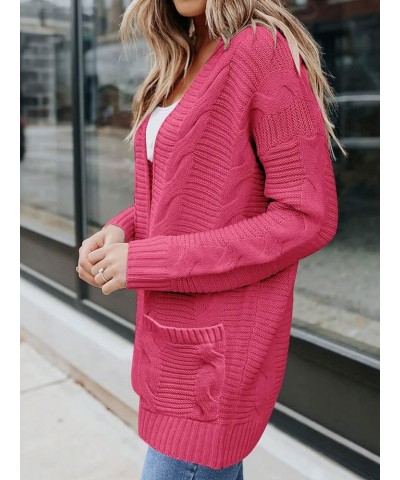 Women's 2024 Long Sleeve Cable Knit Cardigan Sweaters Open Front Fall Outwear Coat Magenta $25.29 Sweaters