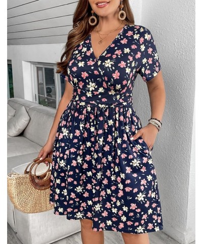 Womens Plus Size Floral Summer Dress Casual Wrap V Neck Short Sleeve Beach Bohemian Mini Dress with Pockets Floral02 $8.82 Dr...