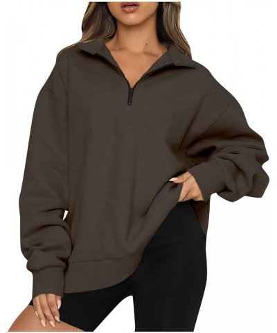 Womens Quarter/Full Zipper Sweatshirt Long Sleeve Cropped Pullover Jackets With Thumb Hole Fall Clothes B Dark Gray $7.47 Hoo...