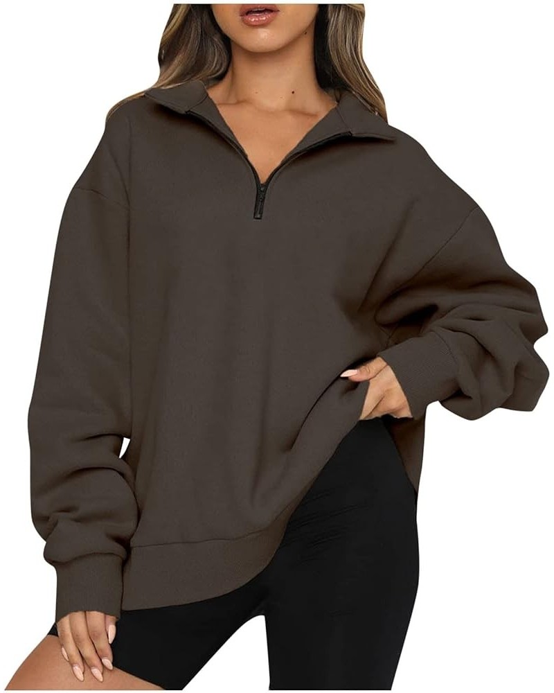 Womens Quarter/Full Zipper Sweatshirt Long Sleeve Cropped Pullover Jackets With Thumb Hole Fall Clothes B Dark Gray $7.47 Hoo...