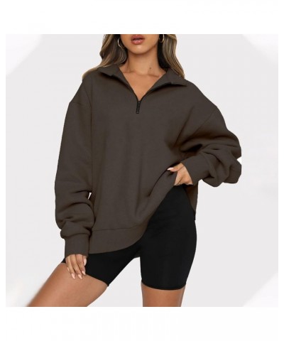 Womens Quarter/Full Zipper Sweatshirt Long Sleeve Cropped Pullover Jackets With Thumb Hole Fall Clothes B Dark Gray $7.47 Hoo...