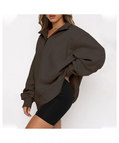 Womens Quarter/Full Zipper Sweatshirt Long Sleeve Cropped Pullover Jackets With Thumb Hole Fall Clothes B Dark Gray $7.47 Hoo...