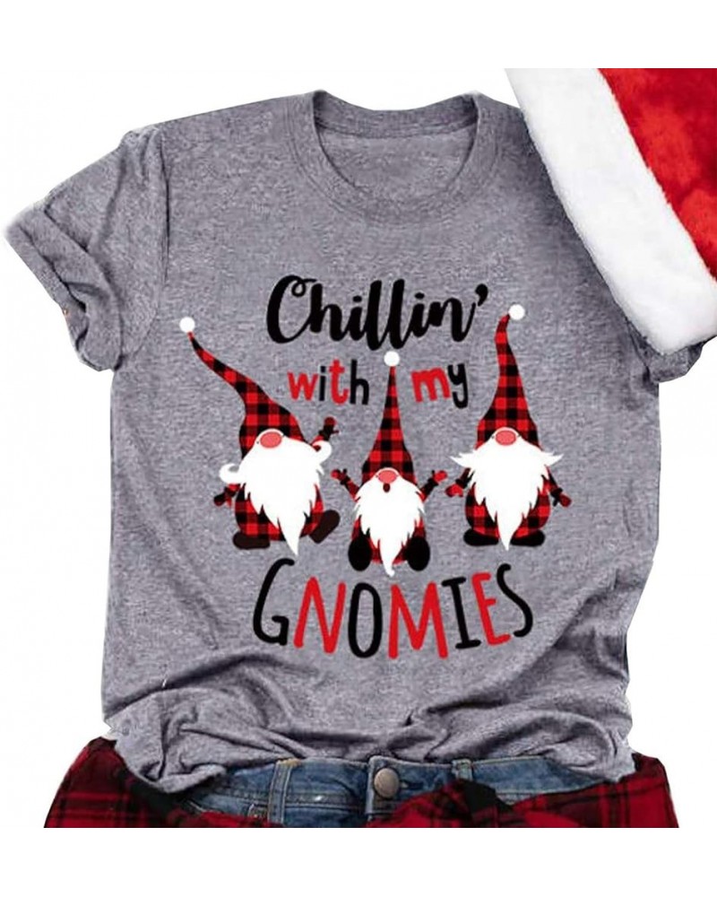 Christmas Shirt Women Cute Plaid Graphic Tee Shirts Short Sleeve Merry Christmas Tshirt Xmas Holiday Tee Shirts Grey $11.75 T...