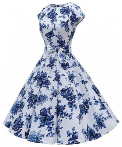 Women Vintage 1950s Retro Rockabilly Prom Dresses Cap-Sleeve 01-bluewhite $14.53 Dresses