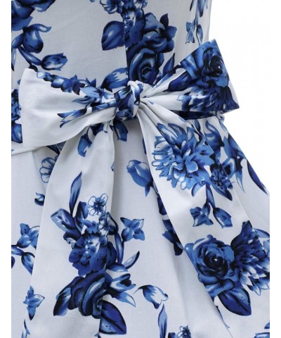 Women Vintage 1950s Retro Rockabilly Prom Dresses Cap-Sleeve 01-bluewhite $14.53 Dresses