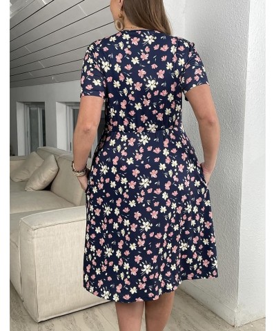 Womens Plus Size Floral Summer Dress Casual Wrap V Neck Short Sleeve Beach Bohemian Mini Dress with Pockets Floral02 $8.82 Dr...