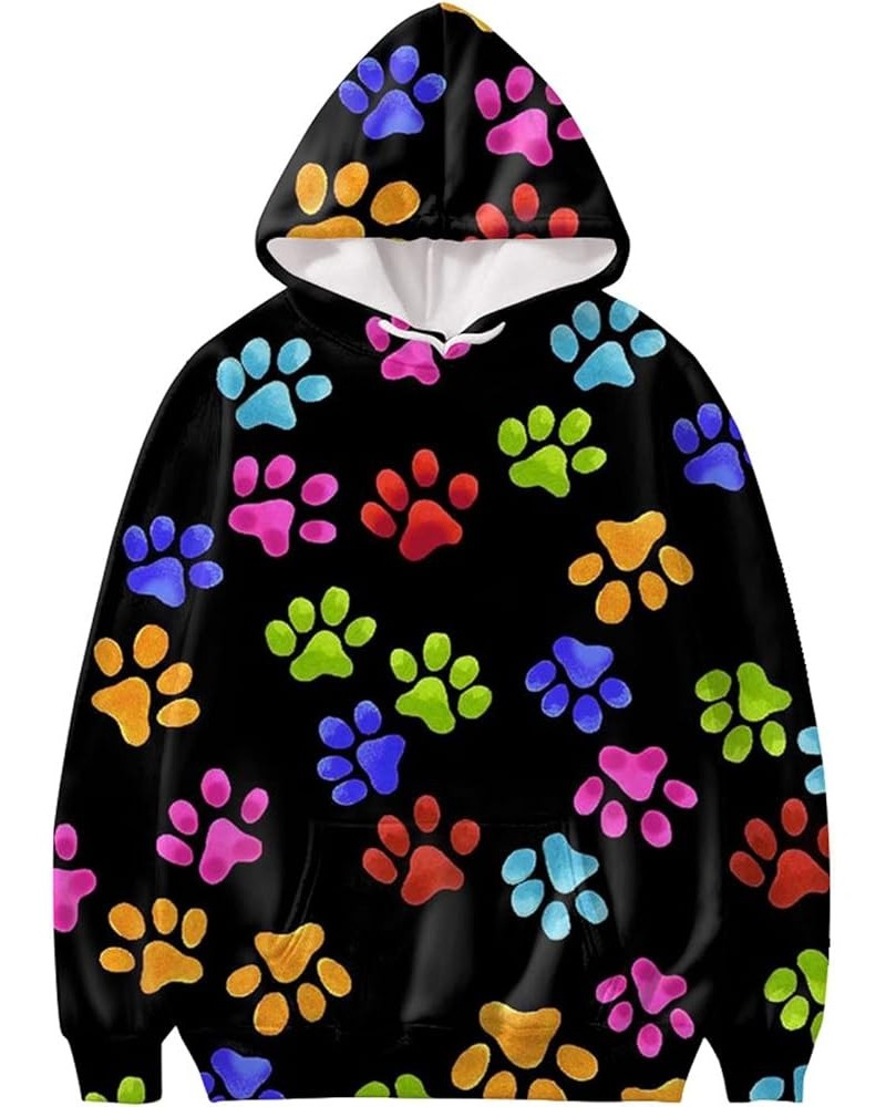 Hoody Drawstring Sweatshirts and Hoodies for Women Teenagers Size XS-6XL Colorful Dog Paw $13.60 Hoodies & Sweatshirts