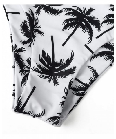 Women One Shoulder High Waisted Bikini Tie High Cut Two Piece Swimsuits Coconut Tree $13.92 Swimsuits