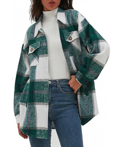 Women's Casual Flannel Plaid Shacket Button Down Long Sleeve Shirt Jacket Coats with Pockets 7121 Green $23.03 Blouses