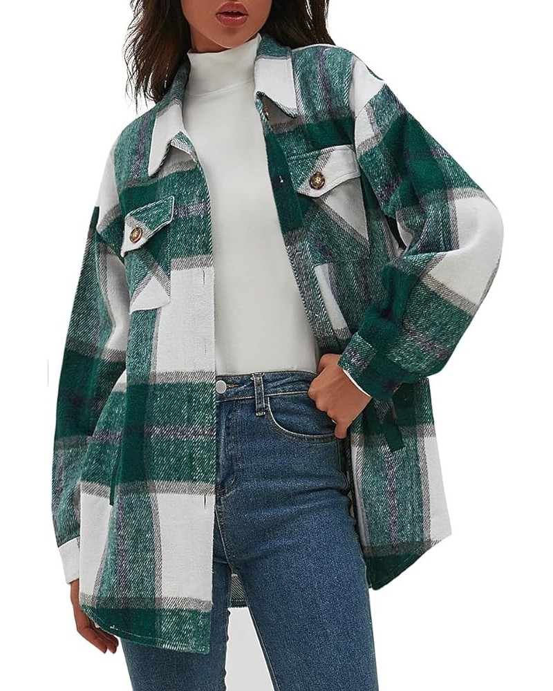 Women's Casual Flannel Plaid Shacket Button Down Long Sleeve Shirt Jacket Coats with Pockets 7121 Green $23.03 Blouses