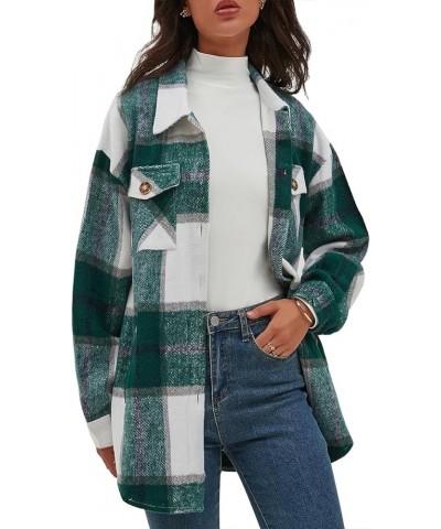 Women's Casual Flannel Plaid Shacket Button Down Long Sleeve Shirt Jacket Coats with Pockets 7121 Green $23.03 Blouses