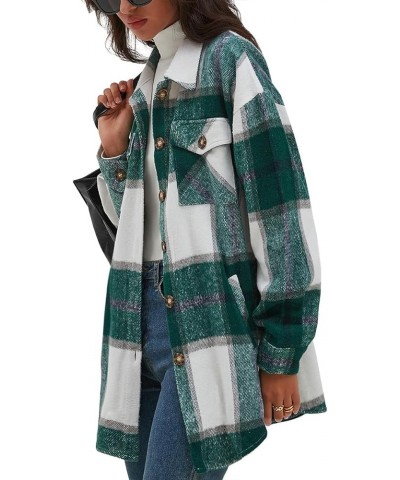 Women's Casual Flannel Plaid Shacket Button Down Long Sleeve Shirt Jacket Coats with Pockets 7121 Green $23.03 Blouses