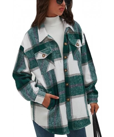 Women's Casual Flannel Plaid Shacket Button Down Long Sleeve Shirt Jacket Coats with Pockets 7121 Green $23.03 Blouses