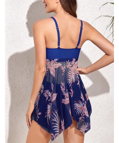 Women's Tankini Swimsuit Two-Piece Halter Swimsuit Dress Swimsuit with Shorts Tibetan Blue Flower $21.27 Swimsuits