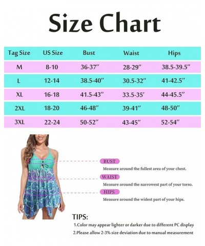 Women's Tankini Swimsuit Two-Piece Halter Swimsuit Dress Swimsuit with Shorts Tibetan Blue Flower $21.27 Swimsuits