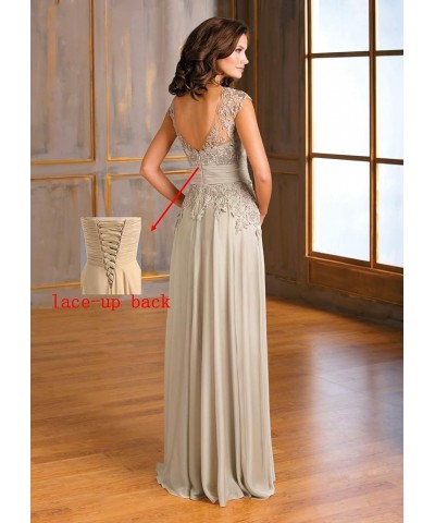 Women's V-Neck A-Line Lace Chiffon Mother of The Bride Dress Long Evening Gown YG097 Champagne $36.66 Dresses