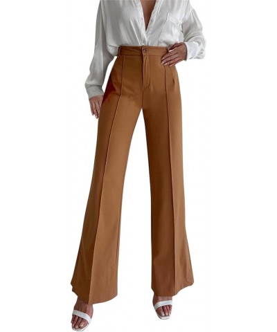 Dress Pants Women Business Casual Loose Casual Trousers for Women Straight Wide Leg Pull On Suit Pants with Pockets Brown $10...