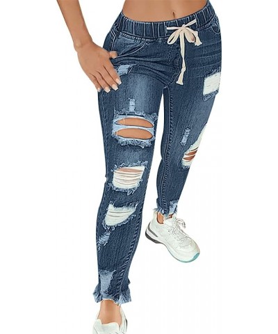 Women High Waist Skinny Stretch Ripped Jeans Destroyed Denim Pants Plus Size Nostalgic Blue $17.64 Jeans