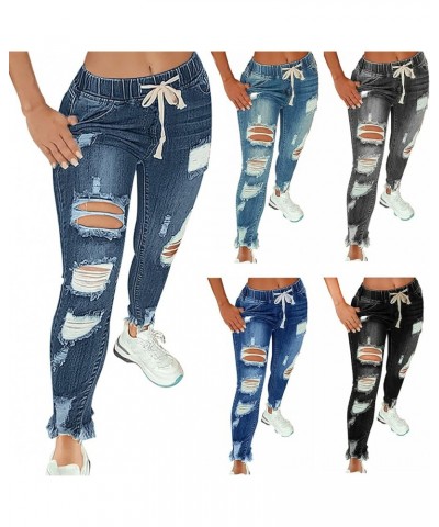 Women High Waist Skinny Stretch Ripped Jeans Destroyed Denim Pants Plus Size Nostalgic Blue $17.64 Jeans