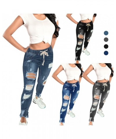 Women High Waist Skinny Stretch Ripped Jeans Destroyed Denim Pants Plus Size Nostalgic Blue $17.64 Jeans